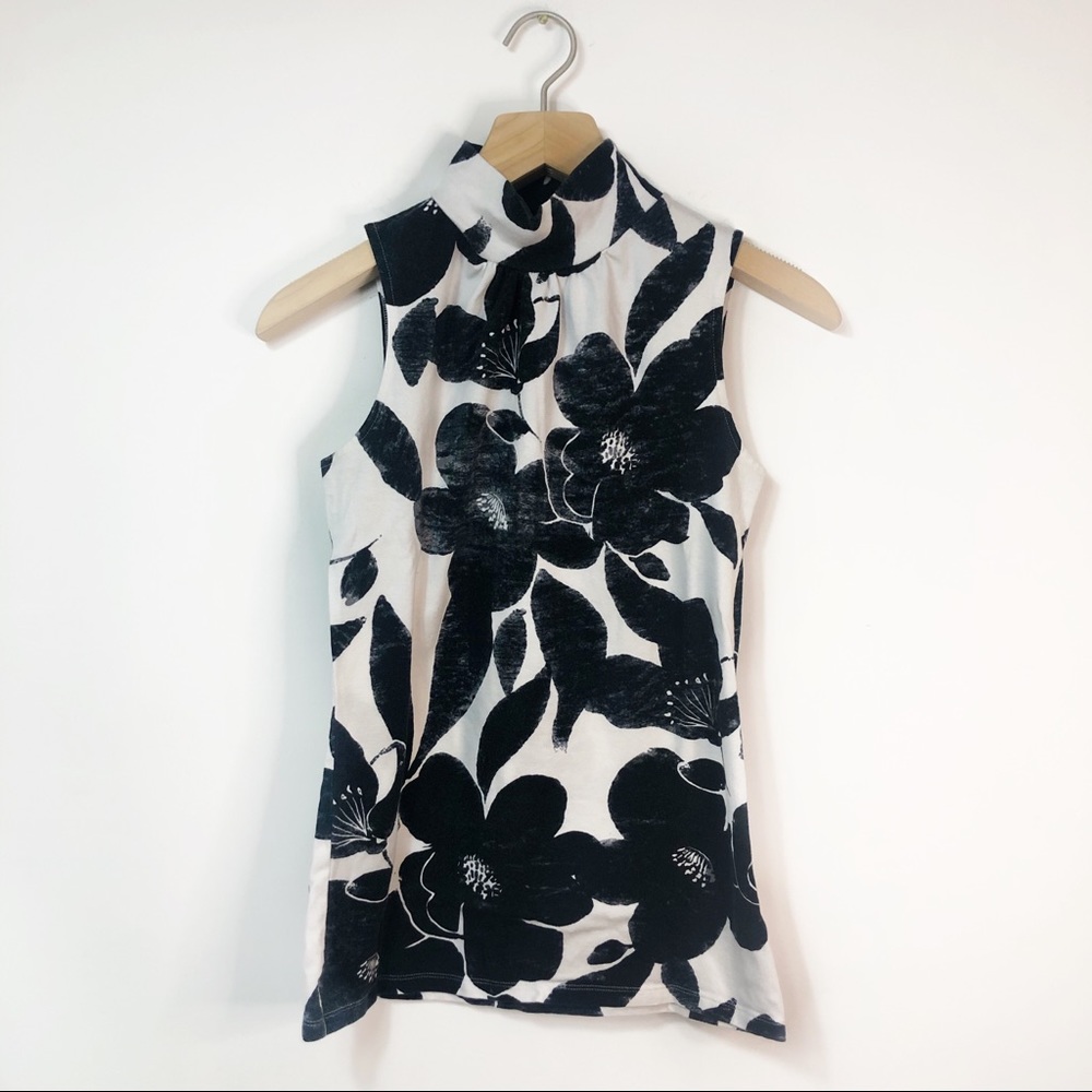 Express Black and White Floral Tank Top